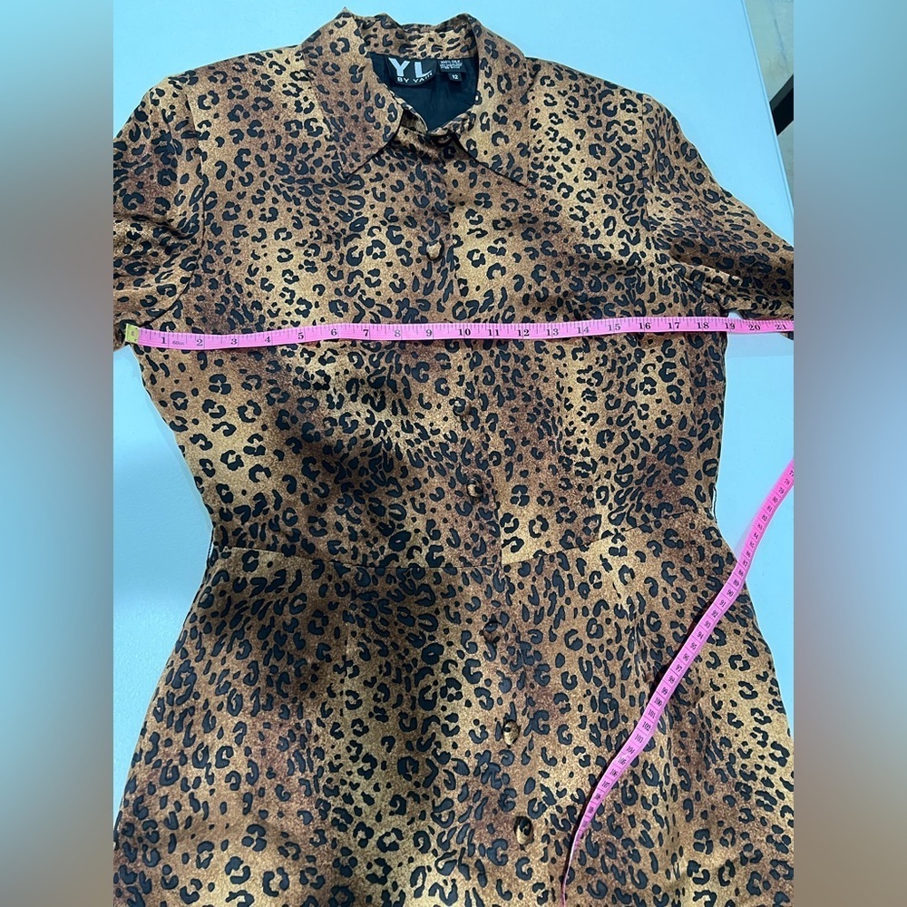 Y L BY YAIR VTG long sleeve dress 100% SILK line of leopard print Sz 12 - Picture 6 of 6